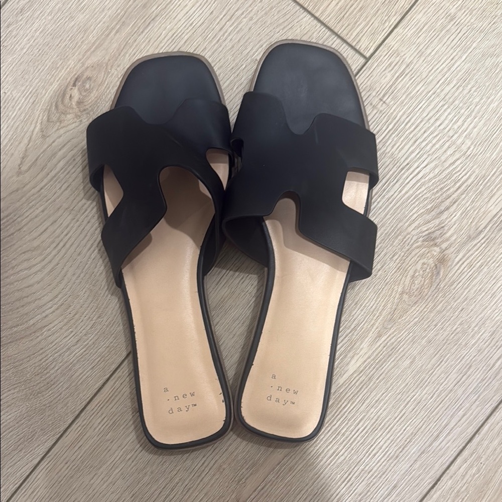 A New Day Black H-Pattern Slide Sandals